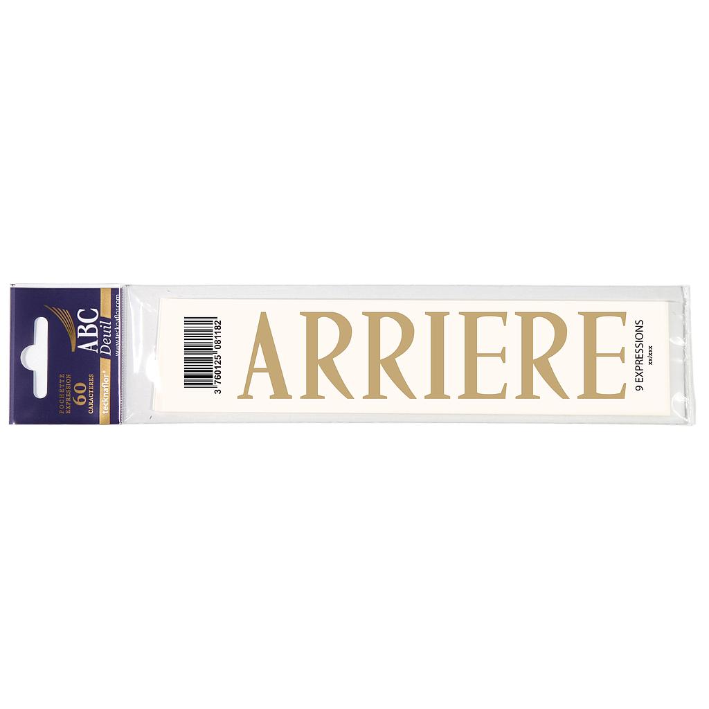 MOT DECALCOMANIE POUR RUBAN MORTUAIRE "ARRIERE" 